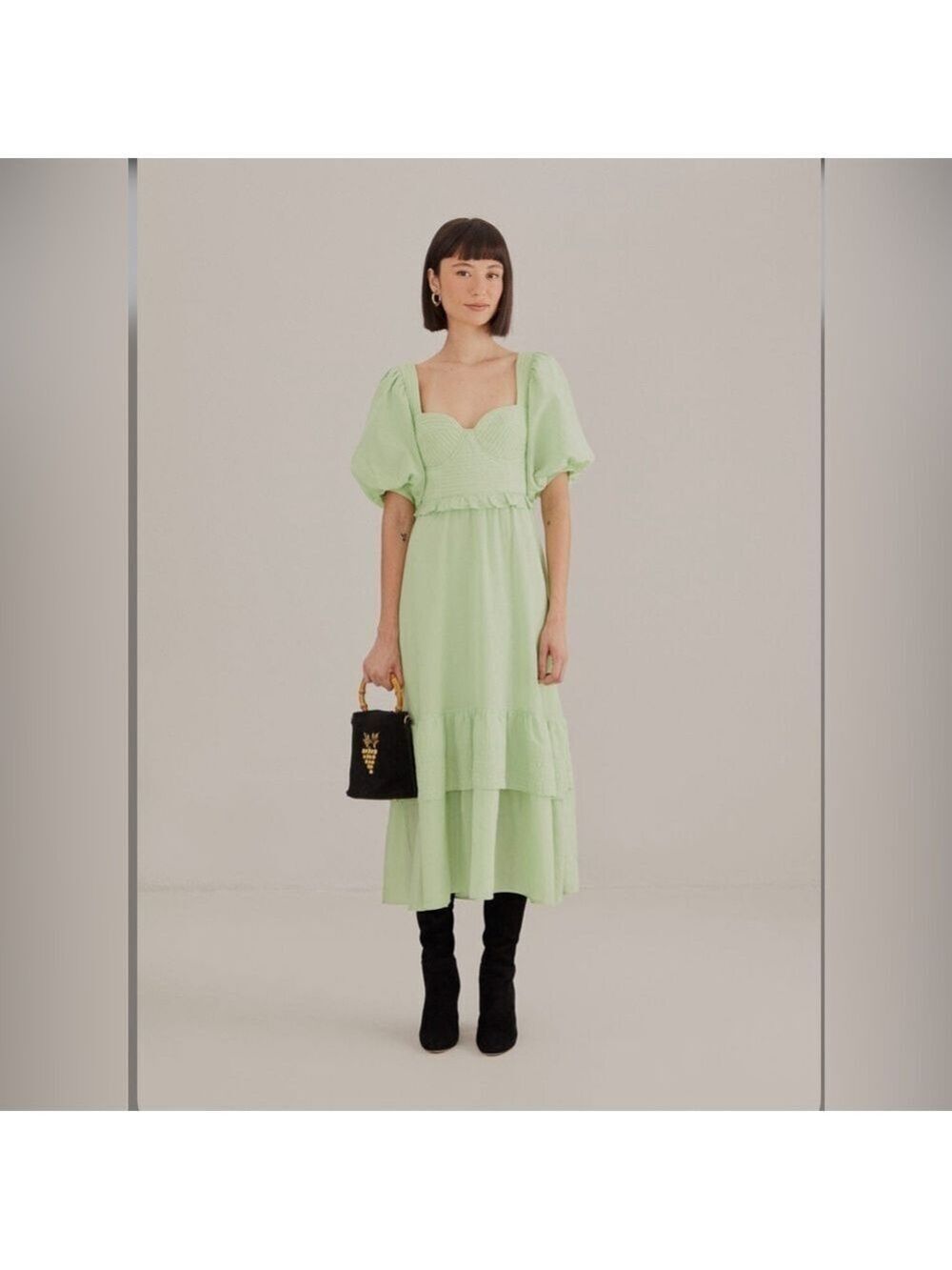 Farm Rio Soft Green Short Sleeve Midi Dress